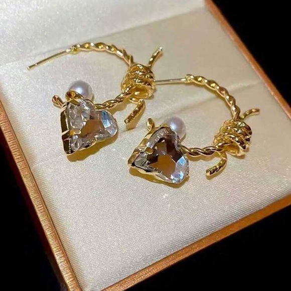 Copper Twisted Heart Cubic Zirconia Drop Earrings - Picture 1 of 5